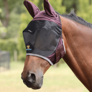 Shires Fly Guard Pro Ultra Fit Deluxe Fly Mask with Ears on horse