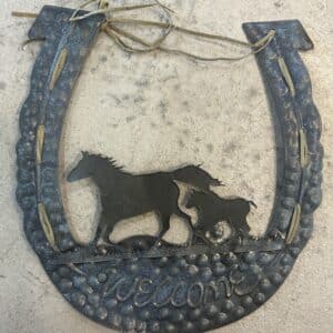 Mare And Foal Metal Welcome Sign