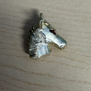 Vintage Gold Horse Head Brooch With Red Gem Eye