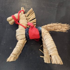 Straw Horse w/ Red Bridle and Saddle