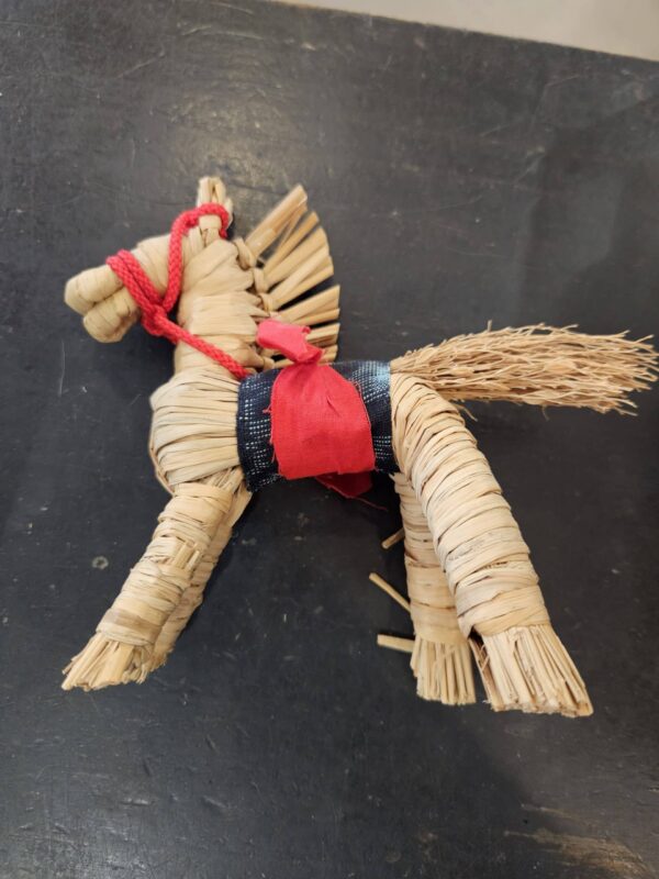 Straw Horse w/ Red Bridle and Saddle