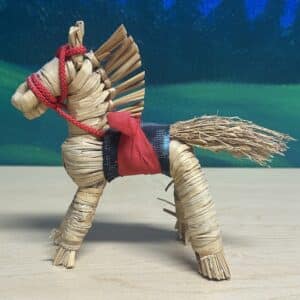 Straw Horse w/ Red Bridle and Saddle