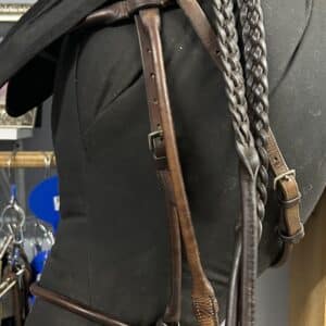 Rolled Leather English Bridle with Braided Reins, Full