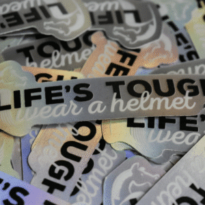 Life's Tough Wear a Helmet Water Bottle Sticker
