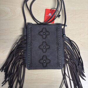 American Bling Dark Brown Cross Body Bag with Fringe