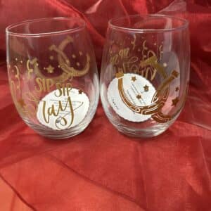 The Glass Factorie "Sip Sip Hooray" Stemless Wine Glasses 