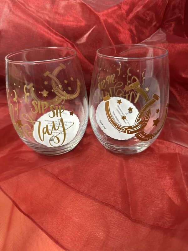 The Glass Factorie "Sip Sip Hooray" Stemless Wine Glasses 