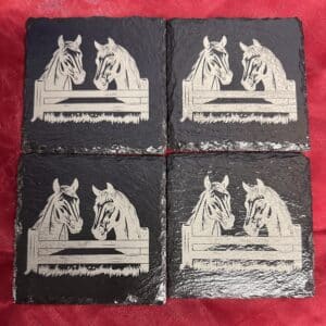Engraved Slate Horse-themed Drink Coasters, Set of 4 