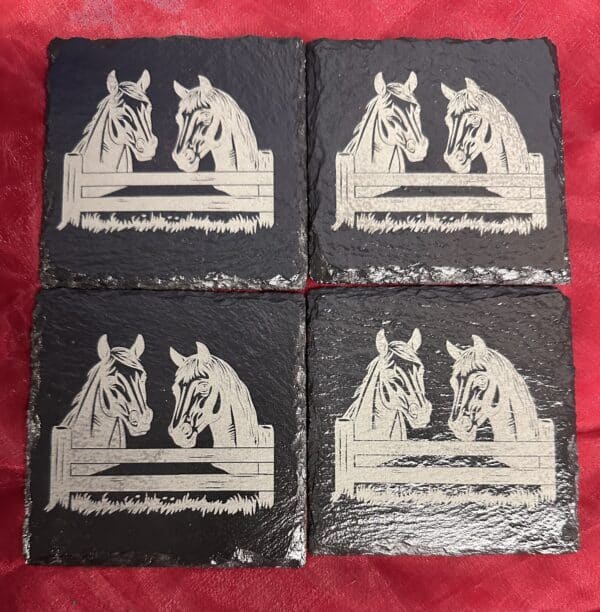IMG_1794 Engraved Slate Horse-themed Drink Coasters, Set of 4