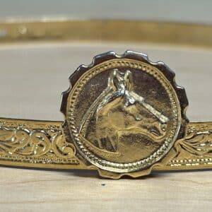 Golden Metal Western Hatband with Horsehead Medallion