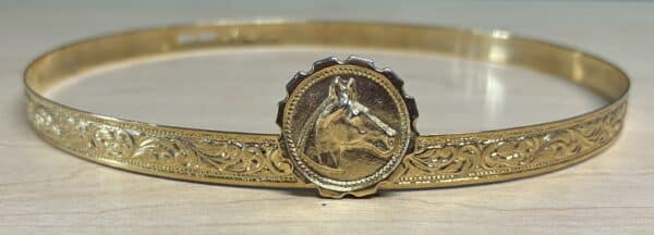 Golden Metal Western Hatband with Horsehead Medallion