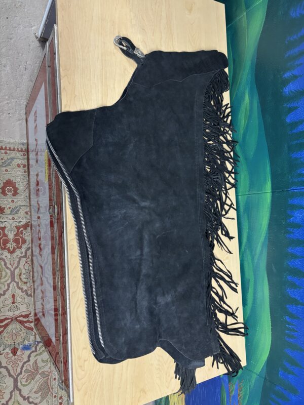 IMG_3521 Black Western Chaps with Fringe, Youth Medium