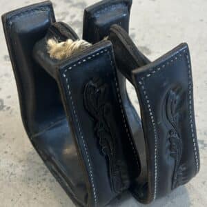 Black Leather Western Stirrups With Tooling