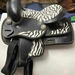 Zebra Striped Mini Western Saddle, 11", SQHB
