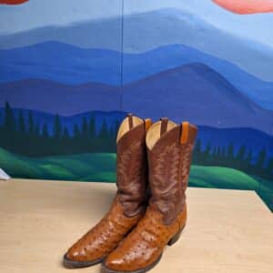 PANHANDLE SLIM COGNAC OSTRICH LEATHER ENGINEER WESTERN TRAIL BOSS BOOTS-10D