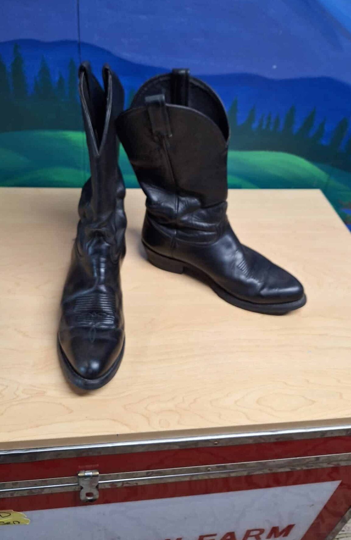Vibram Leather Motorcycle Cowboy Boots, 10D 1 Vibram Black Leather Cowboy Boots-10D