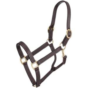 Tough1 Premium Harness Leather Halter with brass hardware and double buckle crown