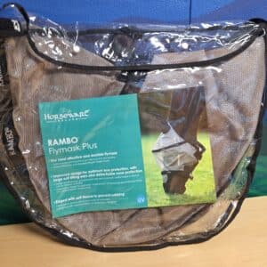 Horseware Rambo Flymask Plus on horse for fly and UV protection