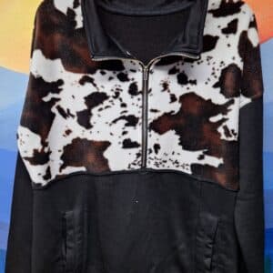 Western Cow Print Half-Zip Fleece Pullover, Womens Medium