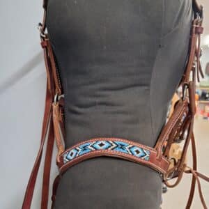 Western leather bitless sidepull bridle with Southwestern beadwork for horse