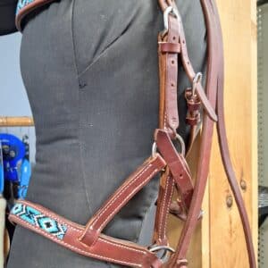 Western leather bitless sidepull bridle with Southwestern beadwork for horse