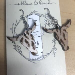 Willow and Birch handcrafted lightweight cow skull earrings on nickel-free wire