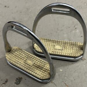 English Stirrup Irons with white rubber pads 4.5 inch footbed