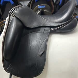 Custom Saddlery Icon Coda Dressage Saddle 18 inch Wide in brown buffalo leather with distinctive piping and gussets