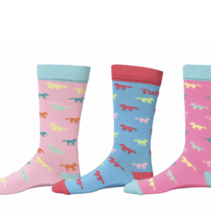 TuffRider Neon Pony Kids Socks 3 pack with neon colors and pony design