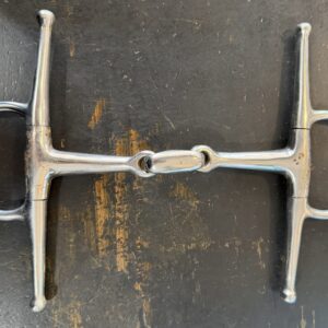 Stubben Steeltec EZ Control Full Cheek Snaffle Bit 5.25 in stainless steel, used, showing full cheek design