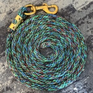 Multi-braided yacht style lead rope 9.5 feet in dark mermaid colors with brass snap