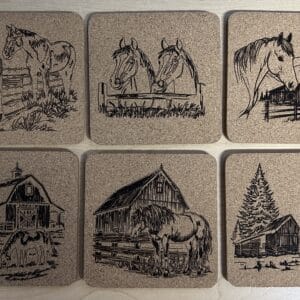 Horse-themed Cork Coasters handmade in New Hampshire with equestrian designs